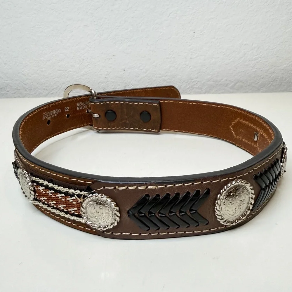 Nocona Leather Belt Kids Brown Concho Whipstitch Western Rodeo N4421644 Size 22